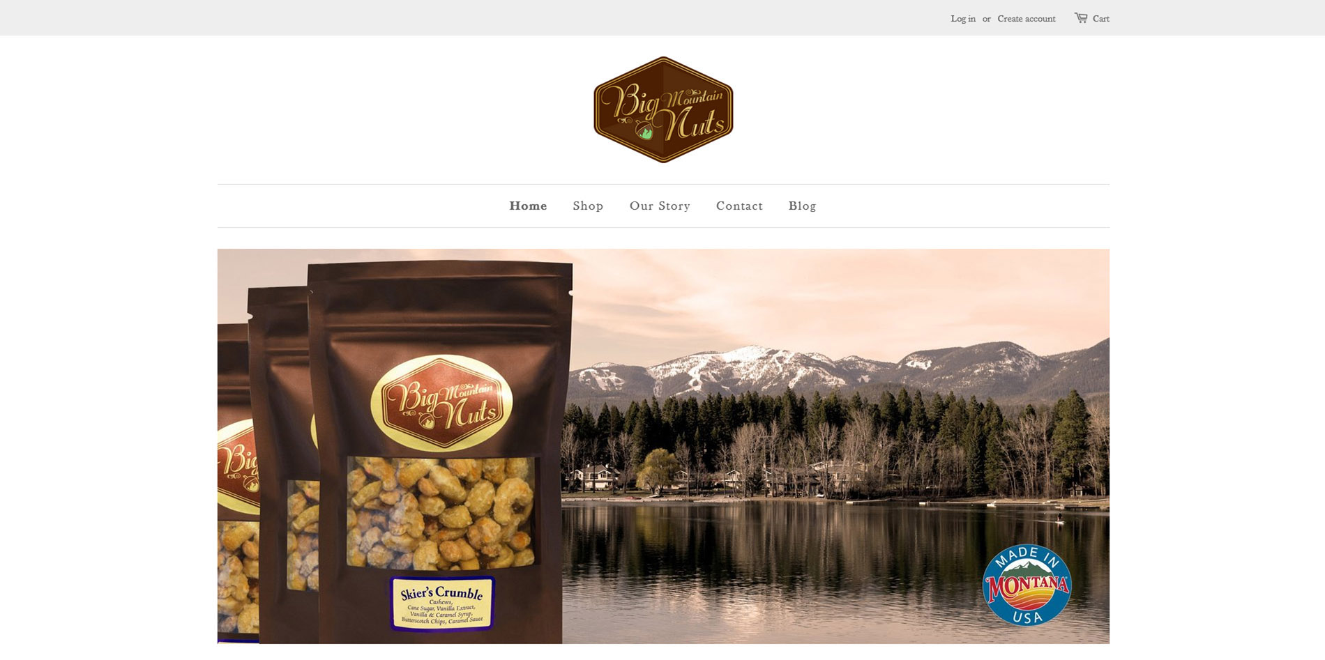 Shopify web design nut product photography with lake and mountains in background